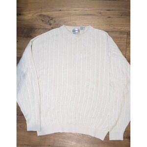 Barry Bricken Mens XL Long Sleeve Silk Cable Knit‎ Cream Sweater